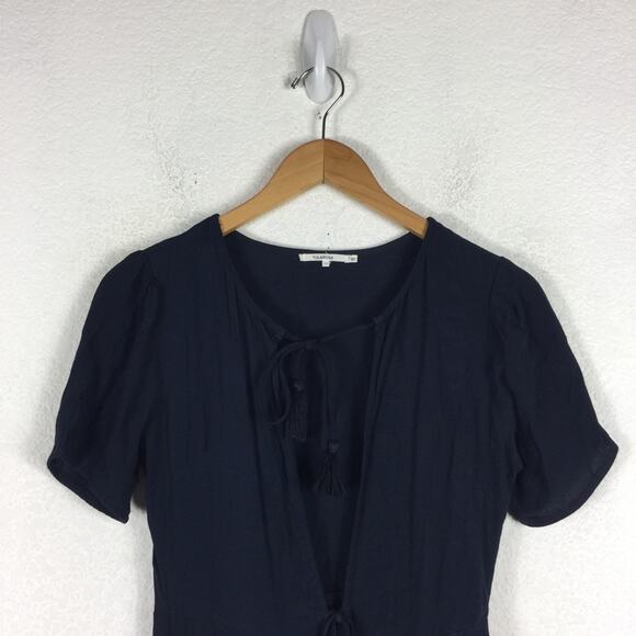 Revolve Tularosa Tallulah Blue Tassel Hem Mini Dress XS Plunge Neckline Boho - Picture 4 of 16